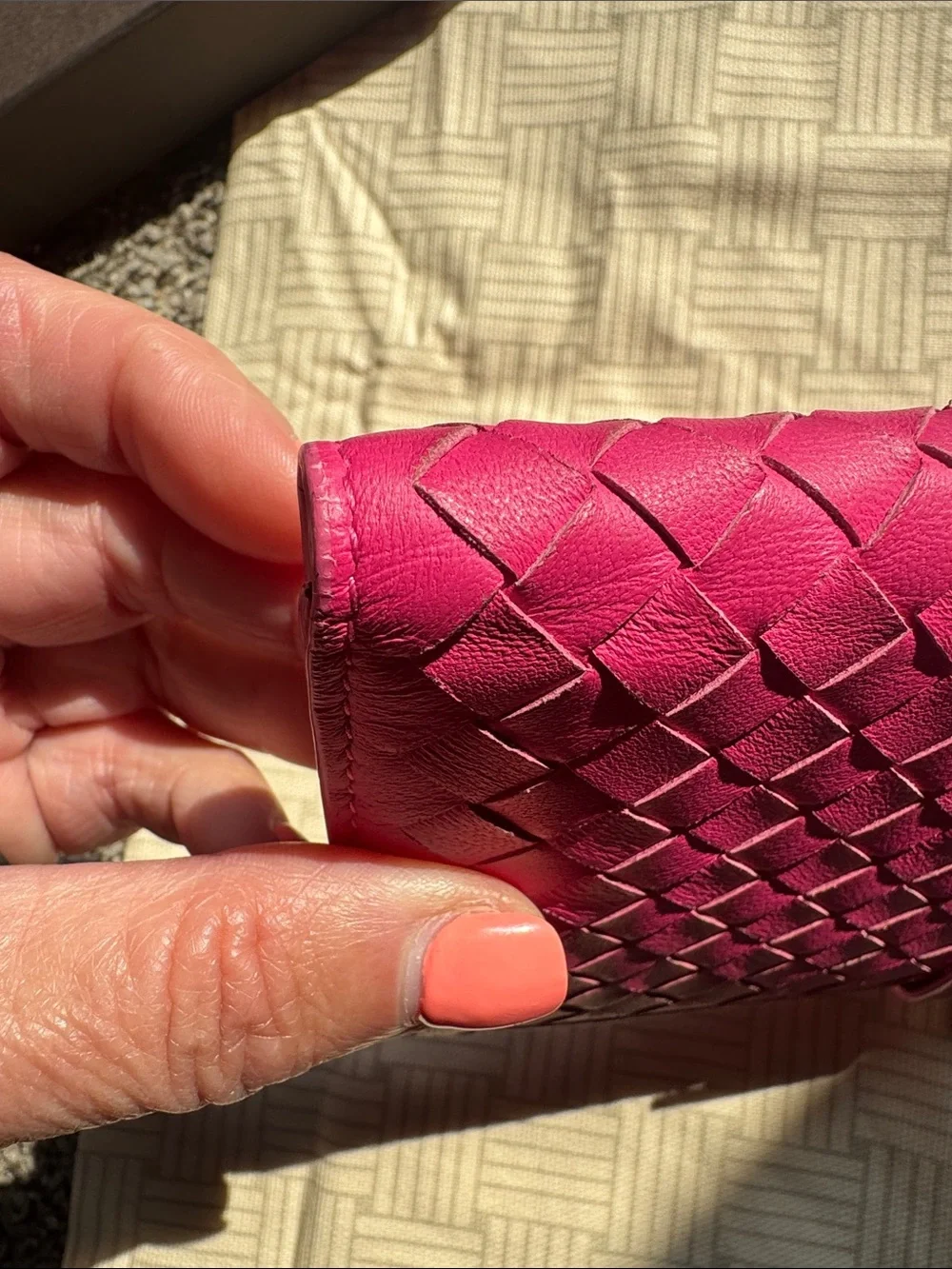 Bottega Veneta Hot Pink Intrecciato Fold-Over Wallet